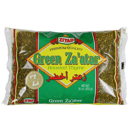 Ziyad Green Zaatar زعتر اخضر PERFECT PANTRY ESSENTIAL: Za’atar is an Authentic Middle Eastern & Mediterranean Spice Blend of aromatic floral herbs with earthy & nutty flavors. COMPLEX ANCIENT SUPERFOOD: Perfect natural blend of deep green roasted thyme, roasted wheat, and toasted sesame seeds. NO preservatives, NO artificial flavors, and NO MSG.