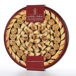 Zalatimo Assorted Baklava Sweets  حلويات زلاطيمو - بقلاوة  1 kg ROUND Tin