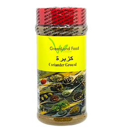 Coriander Ground كزبرة مطحونة  Coriander has a light, lemony flavor, used mainly in Indian and Middle Eastern dishes. Coriander is mainly used in rice dishes, meat rubs, and breads. This spice also offers numerous health benefits such as prevention and curing of smallpox, regulating high blood pressure, and maintains bone health. 6 oz Jar