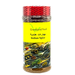 Indian Spice Mild بهارات هندية This mix of spices offers a hot, spicy sensation along with a hint of sweet and a world of flavorful tastes. This spice works perfect along shrimp, meat, and most of all, chicken rubs. Indian spice adds a nice color to your dish along with a taste you won't forget.  7 oz Jar