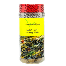 Nutmeg Whole جوزة الطيب Another member of the sweet spice family, Nutmeg Ground reveals a nutty, sweet flavor and aroma similar to cinnamon, all spice, and clove. Nutmeg plays nicely with starchy potatoes and dark meats like lamb and beef.  4.5 oz Jar