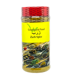 Zarb Spice زرب Zarb is a well known bedouin dish with the contents of delicious meat and well seasoned rice with a tender flavor through every bite. This delicious Jordanian cuisine has a unique cooking method amongst the bedouins, in which the meat of this dish is cooked underground with a high amount of natural heat that offers the meat to be tender and soft.  8.5 oz Jar