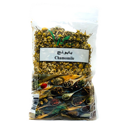 Chamomile بابونج  Chamomile is an herbal tea that has a sweet, floral scent that also has a light, airy, palatable taste. This herbal tea is loaded with antioxidants that help in digestion, sleep, and stomach aches. 2.5 oz bag